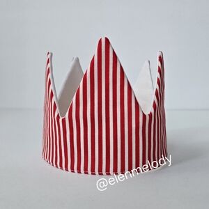 NEW Handmade Kids Cotton Red and White Fabric Baby Birthday Crown Hair Accessory